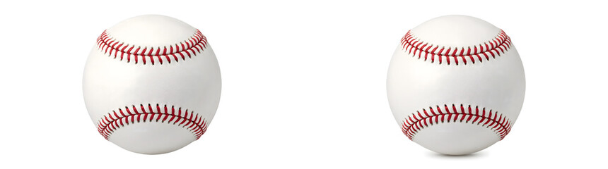 Baseball with white leather surface and red stitching displays classic sports equipment detail, PNG, Transparent and White Background Versions for athletic design