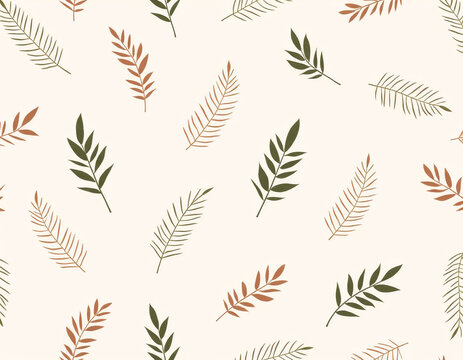 Seamless Pattern of Abstract Boho Tropical Leaves in Earth Tone Colors