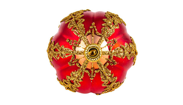 red and golden festive Christmas decoration, isolated on transparent background