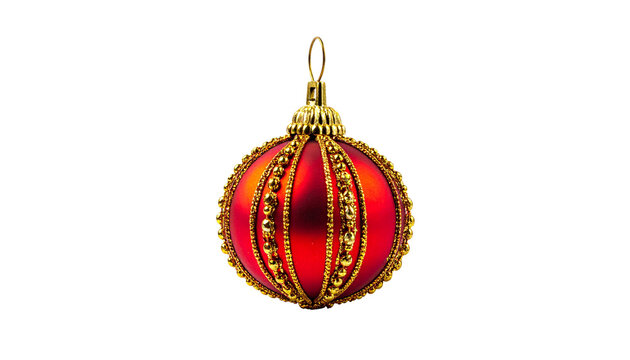 red and golden festive decorated Christmas ball, isolated on transparent background