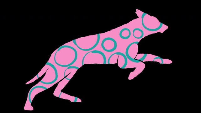 Creative colorful abstract pattern of running dog or wolf silhouette in pink and blue, stylized frame animation. Fashion art motion design.