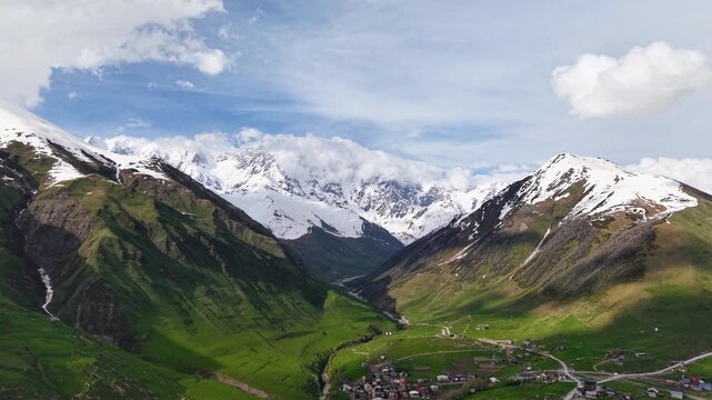 Aerial drone view of mountains in Svaneti