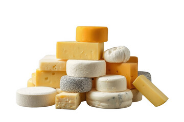 Fototapeta premium Assortment of gourmet cheeses stacking on transparent background