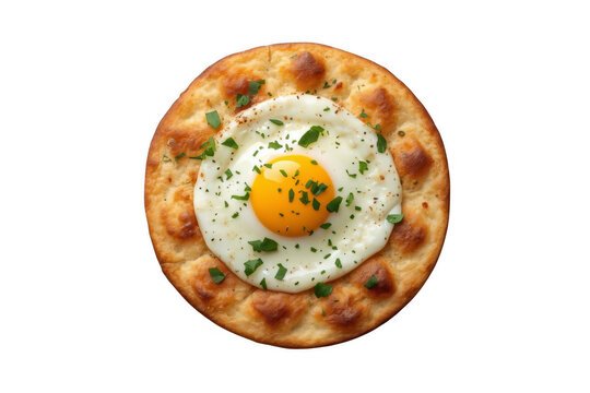 Fried egg flatbread with parsley breakfast on transparent background