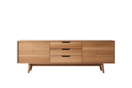 Mid-century modern wooden sideboard with drawers and cabinets