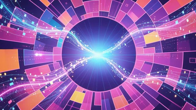 Digital data flowing through a network of processors and brain symbols representing ai and machine learning concepts.