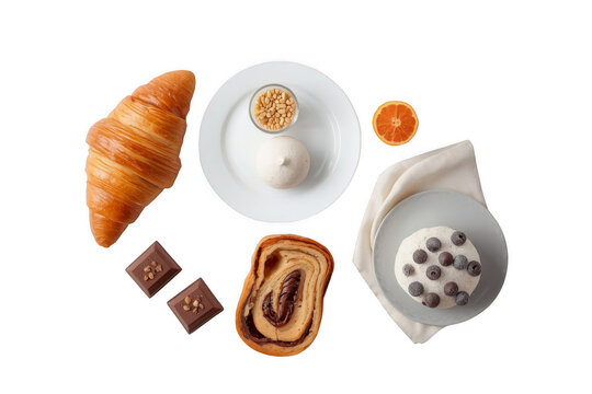 Assortment of breakfast pastries and sweet treats on transparent background