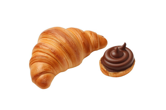 Fresh croissant and chocolate pastry on transparent background