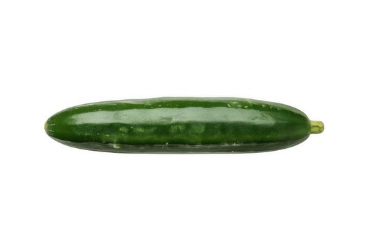 Whole green cucumber on transparent background