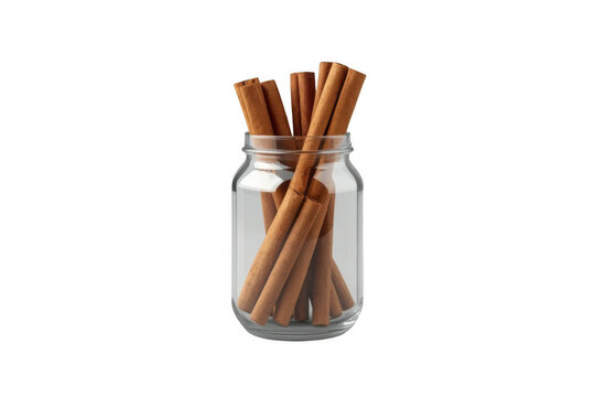 Cinnamon sticks standing inside a glass jar