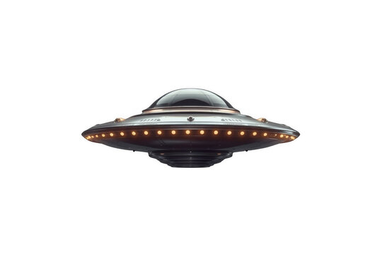 Unidentified flying object floating against transparent background