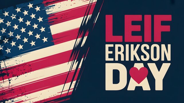 Leif Erikson Day American Flag Poster Viking Explorer Historical Heritage Celebration Patriotic Graphic Design National Holiday Artwork Social Media Illustration