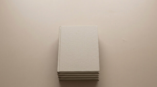 Stack of neutral colored blank notebooks, top down view on a solid beige background, ideal for study, writing, or journaling concepts