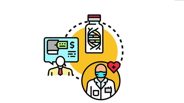 Biobank compliance and bioethics concept depicting a professional discussing legal matters, scientific research with dna, and medical personnel ensuring patient care
