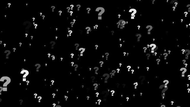 Floating question marks background, abstract concept of uncertainty and problem solving confusion
