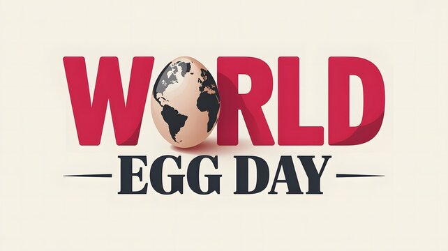 World Egg Day poster featuring globe inside letter O, celebrating eggs, nutrition, protein, healthy food, farming, and global awareness with elegant typography design today worldwide.