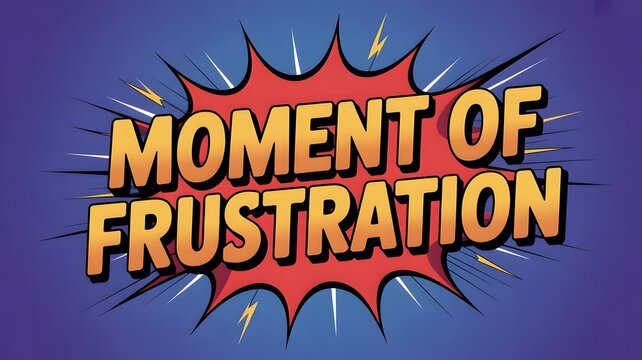 Creative Frustration Concept with Powerful Comic Lettering, Bright Explosion Burst, Deep Blue Background, Emotional Stress Theme, Angry Mood Expression, and Eye Catching Poster Artwork Design