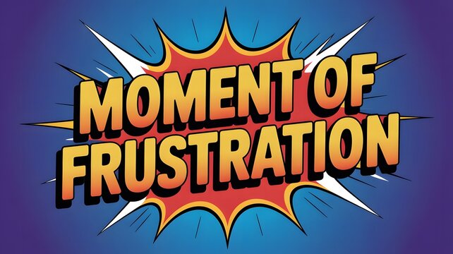 Moment of Frustration Burst Graphic with Bold Comic Typography, Explosive Starburst Design, Dramatic Blue Background, Emotional Stress Concept, Anger Expression, and Modern Visual Illustration Artwork