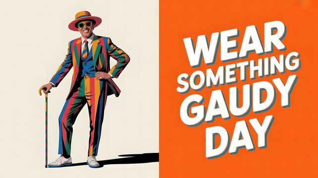 Wear Something Gaudy Day Bright Fashion Poster Colorful Outfit Illustration Fun Celebration Graphic Design Retro Artwork Style National Holiday Social Graphic