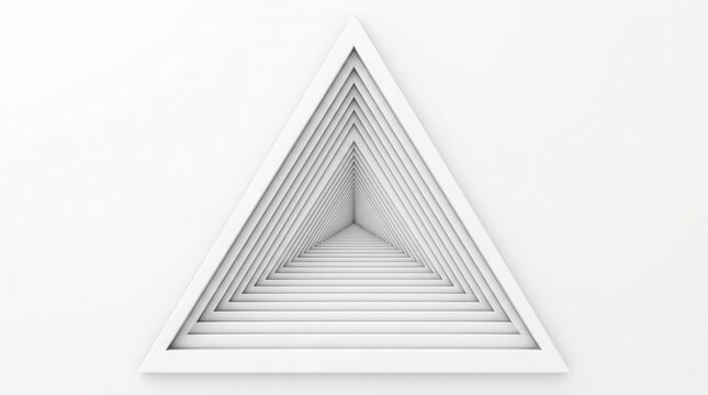 Abstract white background with nested triangular frames creating a geometric tunnel effect.