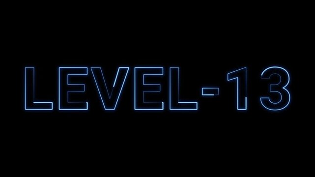 Radiant Blue Neon Text Sign Reading Level Thirteen For High Energy Video Game Progression