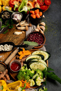 Assortment of colorful fresh vegetables for cooking.
