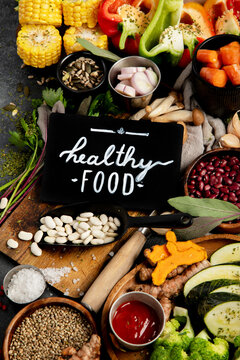 Assortment of colorful fresh vegetables for cooking.