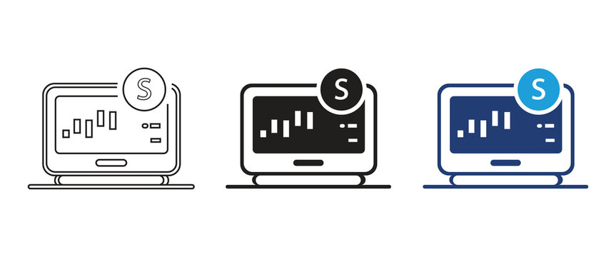 stock trading icon set, financial dashboard vector, online market monitor symbol, trading platform sign, chart analysis graphic, exchange software element