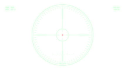 Naklejka premium Military tactical scope overlay, circle dot reticle in neon green, sniper rifle sight with range and windage marks on transparent background