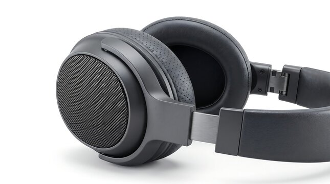 Modern wireless over ear headphones on white background.