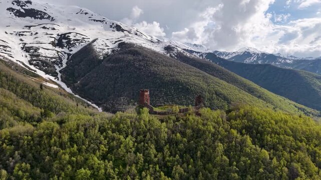 Aerial drone view of mountains in Svaneti