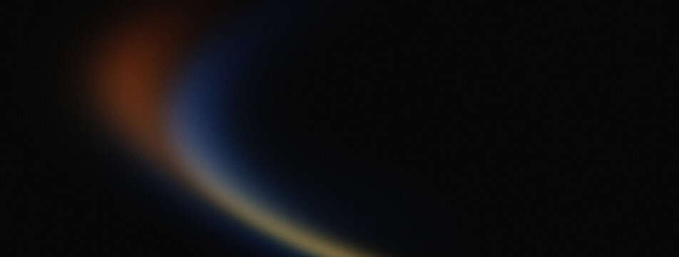 Dark Obsidian Black, Burnt Terracotta Amber, Deep Midnight Blue, and Warm Ochre Abstract Gradient Background Featuring Heavy Grainy Noise Texture with Curved Glowing Flare