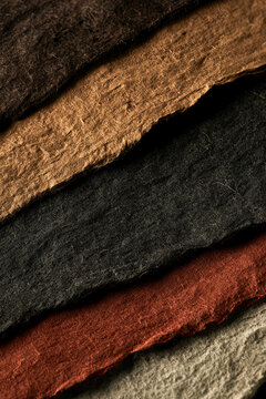 Horizontal bands of textured handmade paper layers