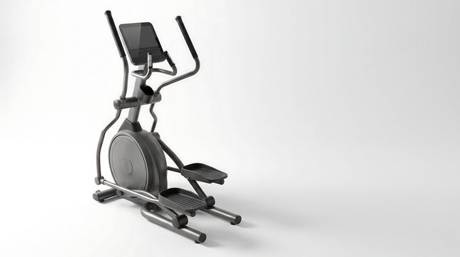 Modern elliptical cross trainer machine isolated on a white studio background.