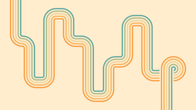 Abstract background of rainbow groovy Wavy Line design in 1970s Hippie Retro style. Vector pattern ready to use for cloth, textile, wrap and other.