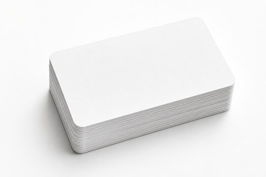 Blank white business cards stacked neatly with rounded corners on a clean white background