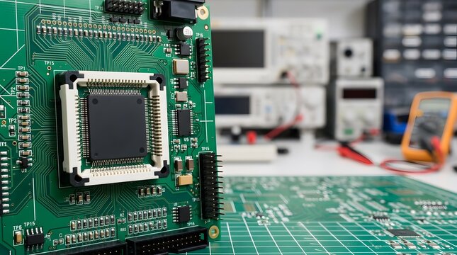 socketed programmable logic device on prototype circuit board for embedded control development, electronics testing and industrial technology