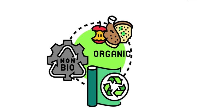 Waste management concept illustrates separating organic food scraps for composting and recycling non biodegradable materials, promoting sustainable practices and environmental responsibility