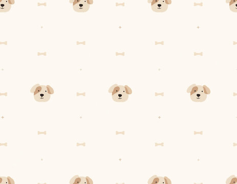 Seamless Vector Pattern Featuring Cute Spotted Dog Heads and Small Bones on Beige Background