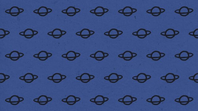 Seamless blue background with repeating planet icons.