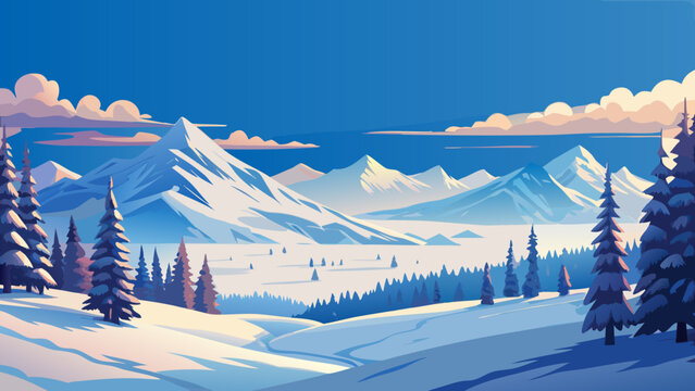 winter landscape with snow mountain