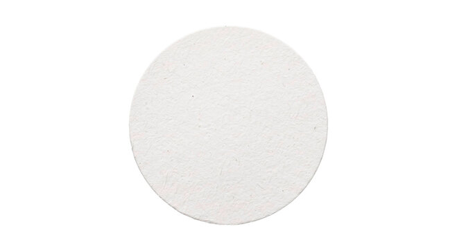Plain white circular paper coaster on a white background