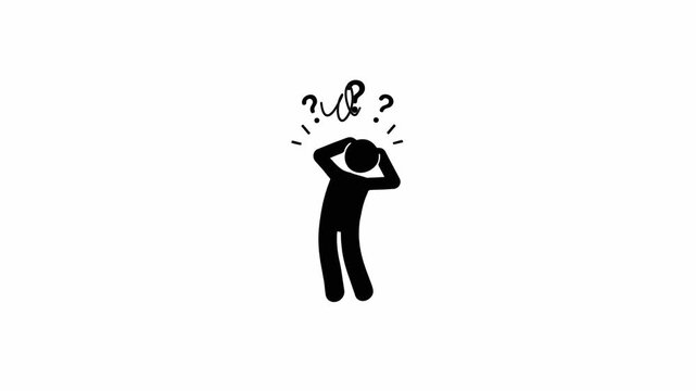 Stick figure icons expressing mental confusion and stress on white