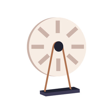Wimshurst electrostatic machine with rotating disc, wheel. Retro vintage physics equipment, electrophorus tool, science laboratory device. Flat vector illustration isolated on white background.