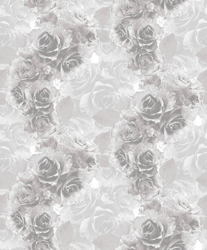 Seamless abstract background, mystical monotone rose collage emerging in the mist
