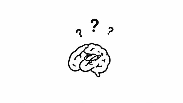 Minimalist brain icons with question marks representing confusion