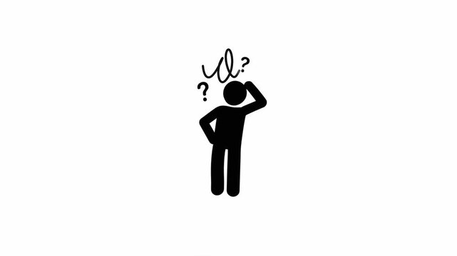Confused stick figure pictograms showing thinking and problem solving