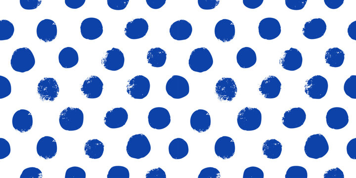 Seamless polka dot pattern. Cute birthday repeated round confetti wrapping design. Vector wallpaper with blue circles on white isolated background