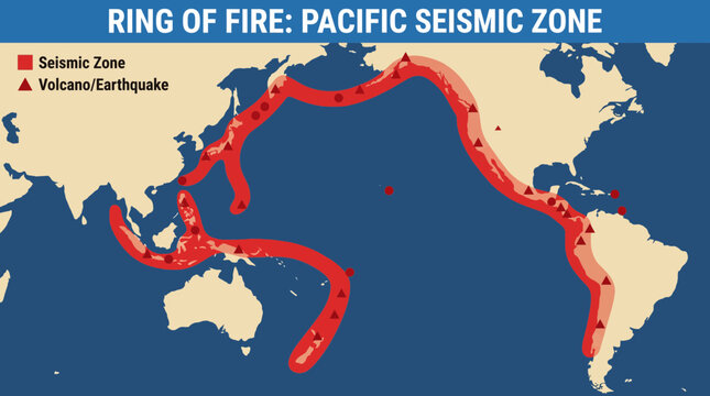 Ring of Fire Map Showing Pacific Seismic Activity Zone