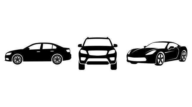 Modern Car Silhouette Collection with Sedan SUV and Sports Car Isolated PNG
